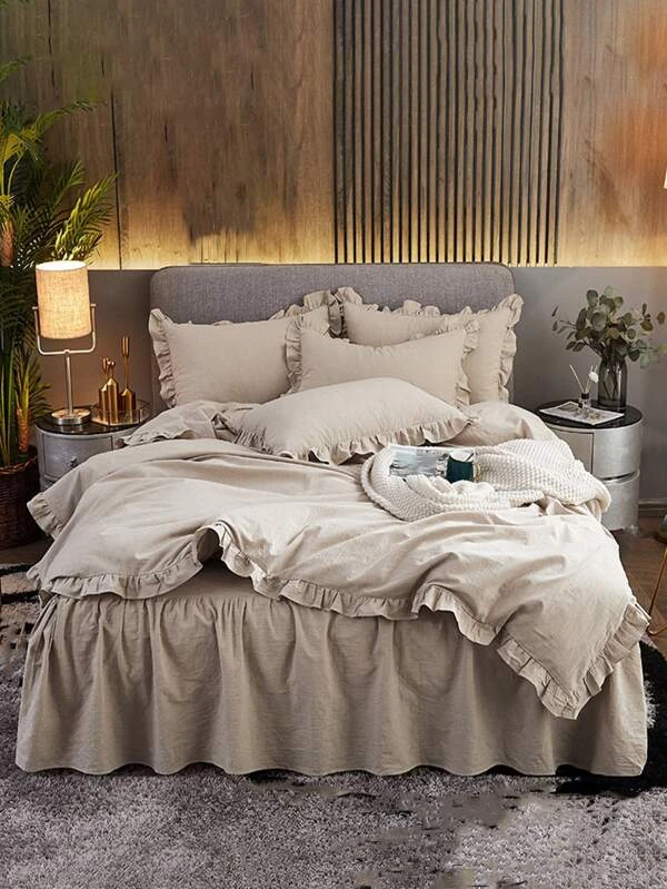 เซต ปลอกผ้านวม สีพื้น แต่งระบาย (ไม่รวมไส้นวม) t-12