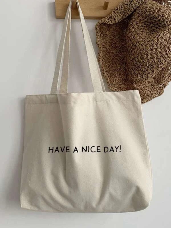 กระเป๋าผ้าผู้หญิง พิมพ์ตัวอักษร สองมือจับ เพร็พพี่ n-93