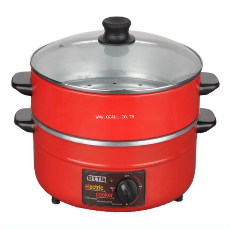 DEE64-กระทะไฟฟ้าเคลือบเทฟล่อนเอนกประสงค์ OTTO ออตโต้ รุ่นSP-314G ก้นลึก มีซึ้งนึ่ง ฝาแก้วใส ส่งฟรีถึงที่