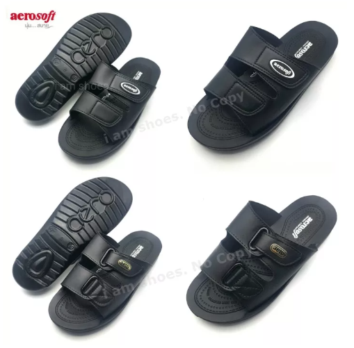 SAN86-Aerosoft รองเท้าแตะสองตอนพื้น PU สีดำ 4141 ไซส์ 38-44