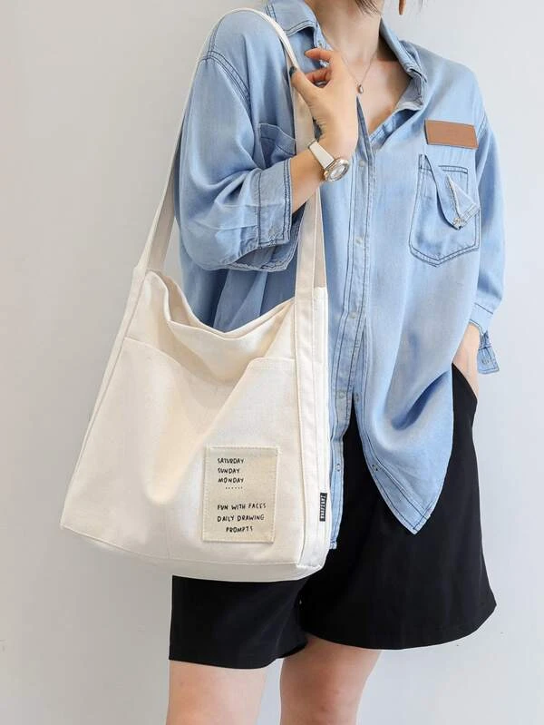 กระเป๋าสะพายไหล่ ภาพกราฟิกตัวอักษร n-91