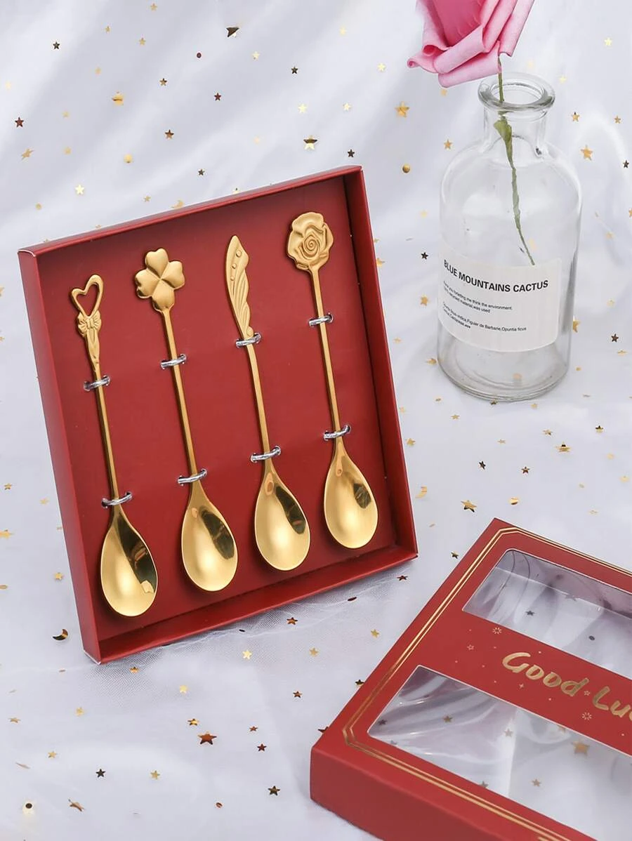 ช้อน 4 ชิ้น ลายดอกไม้ และ ลายหัวใจ hh-32