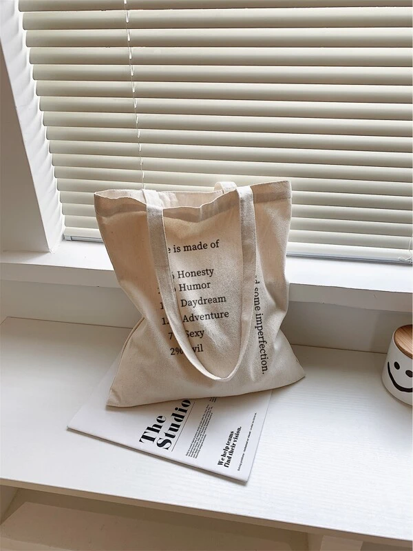 กระเป๋าช้อปปิ้งผ้าใบ ภาพกราฟิกตัวอักษร  n-26