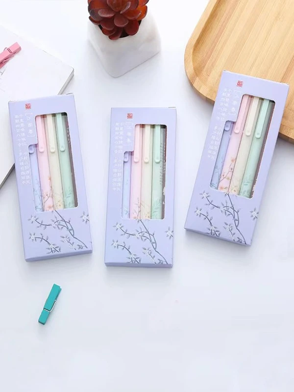 ปากกาลูกลื่น พิมพ์ ลายดอกไม้ สุ่ม 6 ชิ้น s-59