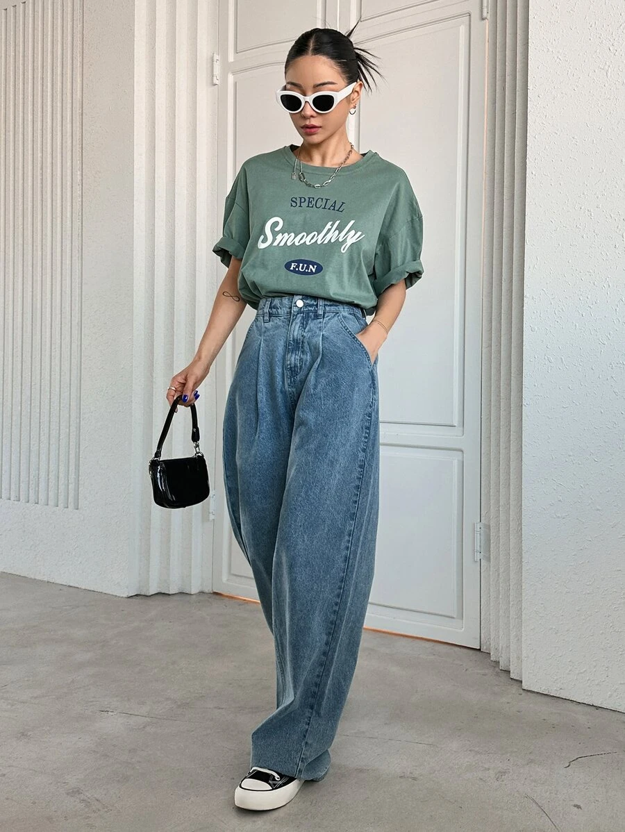 DAZY กางเกงยีนส์ ทรงตรง เอวสูง ee-1