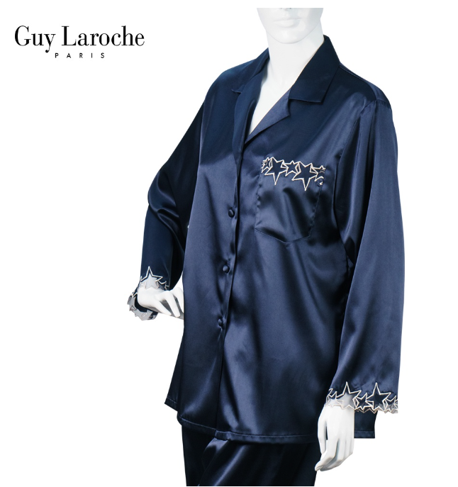 SA13>Guy Laroche ชุดนอนผ้าซาติน เสื้อแขนยาว +กางเากงขายาว ของแท้เกรด A สินค้าแบรนด์ดัง แต่งด้วยลูกไม้เนื้อนุ่ม รุ่น GN1B31