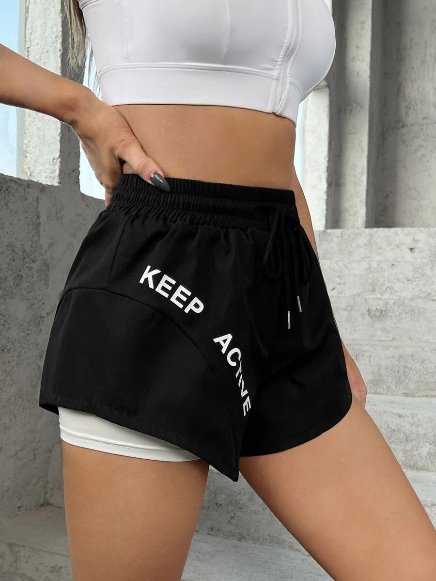 กางเกงกีฬา กราฟฟิค ตัวอักษร เชือกรูดที่เอว  aa-56