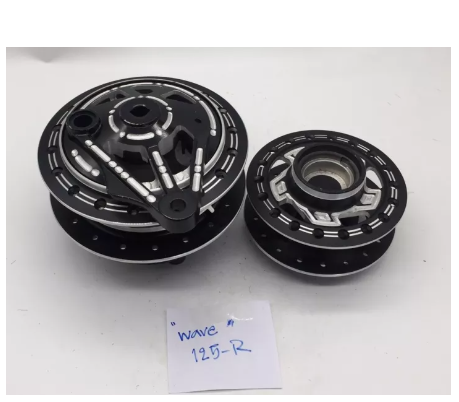 FU38-ดุมเจาะชุด (เจาะเฟืองสีดำ)สำหรับใส่ Honda WAVE125R ฝาจานเบรคเสียบ (ดุมหน้า-ดุมหลัง-ดุมสเตอร์-ฝาจานเบรค ครบชุด อะไหล่มอร์ไซค์
