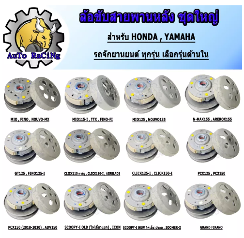 M85-ล้อขับสายพานMIO,FINO,NOUVO-MX,SCOOPY-i เก่า,ใหม่,CLICK(คาร์บู),CLICK-i,CLICK125-i,150-i,1PCX150,PCX150ปี(2018-2020),N-MAX,AREROX,MIO115-i,TTX,MIO125,GT125,FINO125-i ชุดใหญ่พร้อมใส่ มีทุกรุ่น เกรดJ