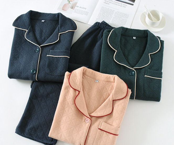 MA64>ชุดนอนแขนยาว ผ้าฝ้ายแท้ แบบหนา แบบบาง แฟชั่นฤดูใบไม้ผลิ และฤดูใบไม้ร่วง และฤดูหนาว สําหรับผู้ชาย และผู้หญิง