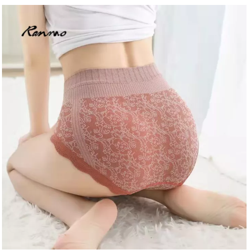 PAN84 40-75KG Lace Cotton Plus size Breathable Embroidered Strethy Soft Panties briefs underwear lingerie women High waist