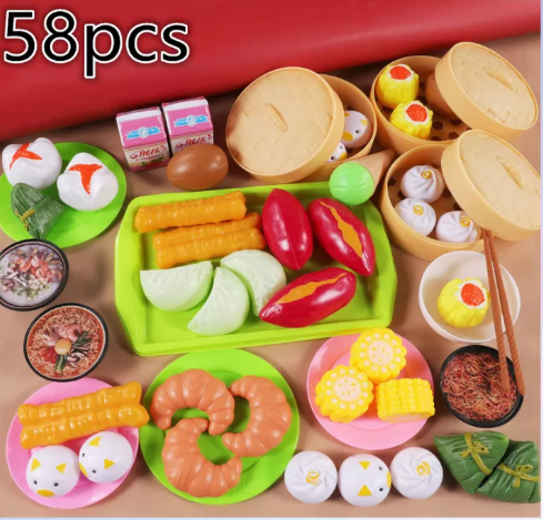 JIN80-58pcs ของเล่นทำอาหาร ชุดของเล่นทำอาหาร ของเล่นเด็ก play house ห้องครัวจำลองชุดของเล่น ห้องครัวพลาสติก