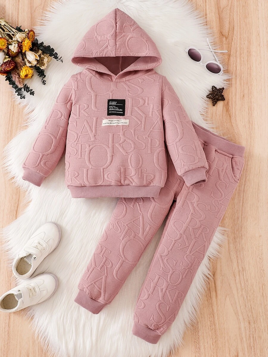 ฮู้ดดี้ เด็กเล็กผู้หญิง ลายสโลแกน งานเย็บแปะ และ กางเกงวอร์ม a-88