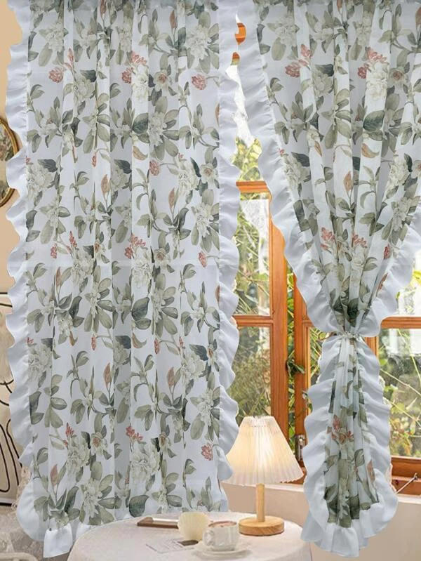 ผ้าม่านเดี่ยว พิมพ์ ลายดอกไม้ นัวเนีย / ระบาย  041