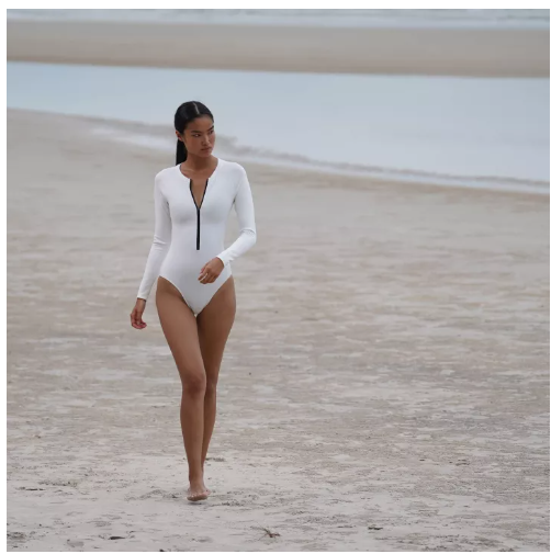 S85 2021 BASIC BODYSUIT WHITE บอดี้สูทใส่ว่ายน้ำ ผ้าหนา กัน UV UPF 50+ มีฟองน้ำในตัว ชุวว่ายน้ำสาวอวบ ชุดว่ายน้ำแฟชั่น
