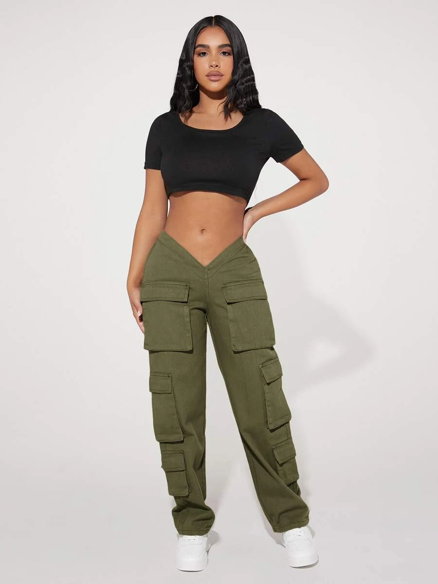 กางเกงยีนส์ คาร์โก้ เอวไม่สมมาตร กระเป๋าพนัง  ee-20