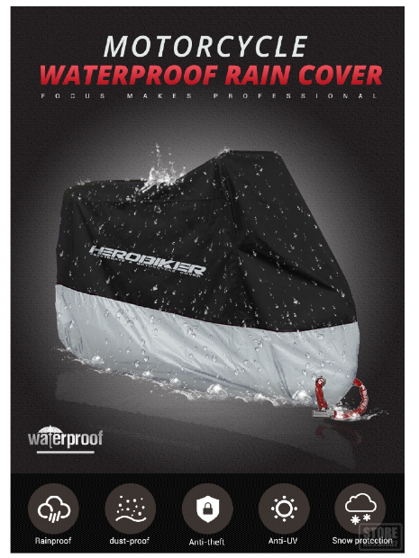 GX185-HEROBIKER ผ้าคลุมมอเตอร์ไซต์/รถจักรยานยนต์ กันน้ำ กันฝุ่น ป้องกัน UV กลางแจ้ง ใช้ได้ทุกฤดูกาล
