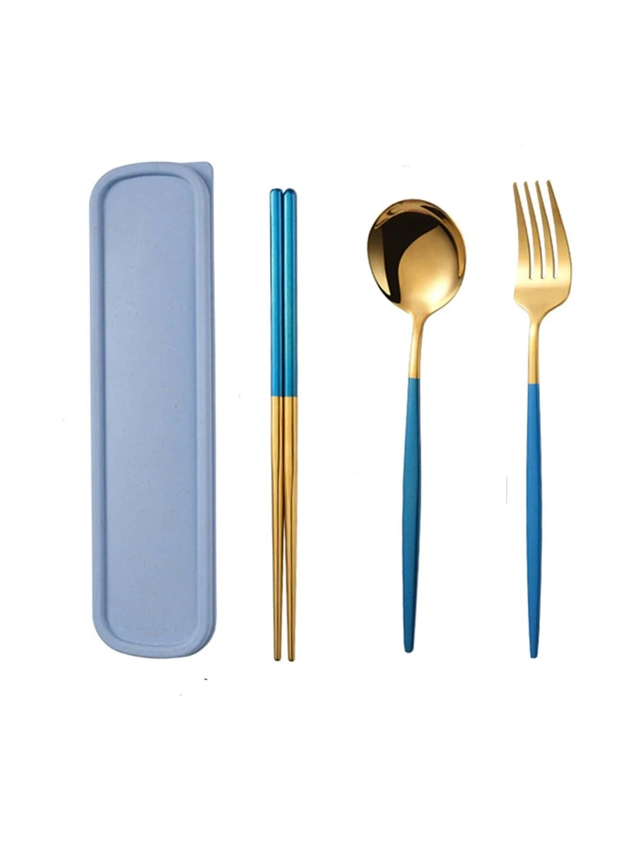 3 ชิ้น พกพาได้ สแตนเลส ชุดช้อนส้อมมีด พร้อม รายวัน เครื่องใช้บนโต๊ะอาหาร สูท สำหรับ บ้าน  hh-10