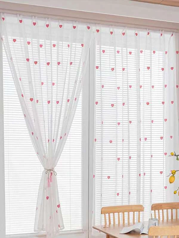 ผ้าม่าน ผ้าโปร่ง ลาย หัวใจ 008