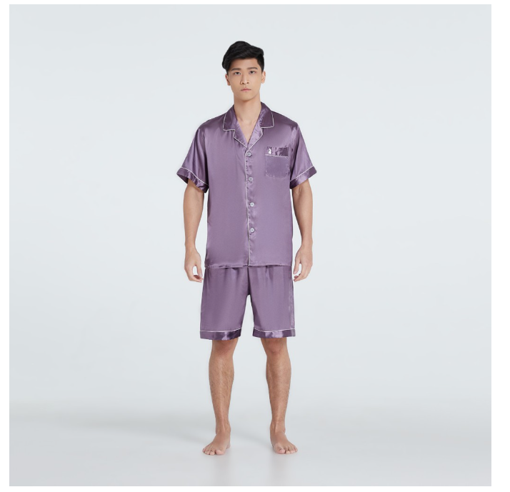 MA71>ชุดนอนผู้ชาย Vana แขนสั้นขาสั้น พื้นสี ผ้าซาติน