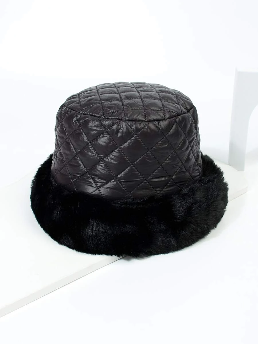 หมวกบักเก็ต ผ้าควิลท์ ขนปุย j-1