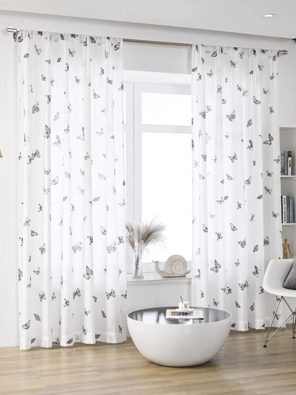 ผ้าม่านโปร่งบานเดี่ยว ภาพพิมพ์รูปผีเสื้อ  005