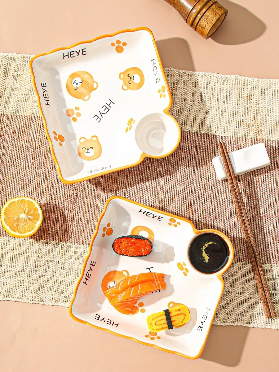 จาน 1 ชิ้น ลายการ์ตูน ลายหมี และ ลายตัวอักษร ff-17