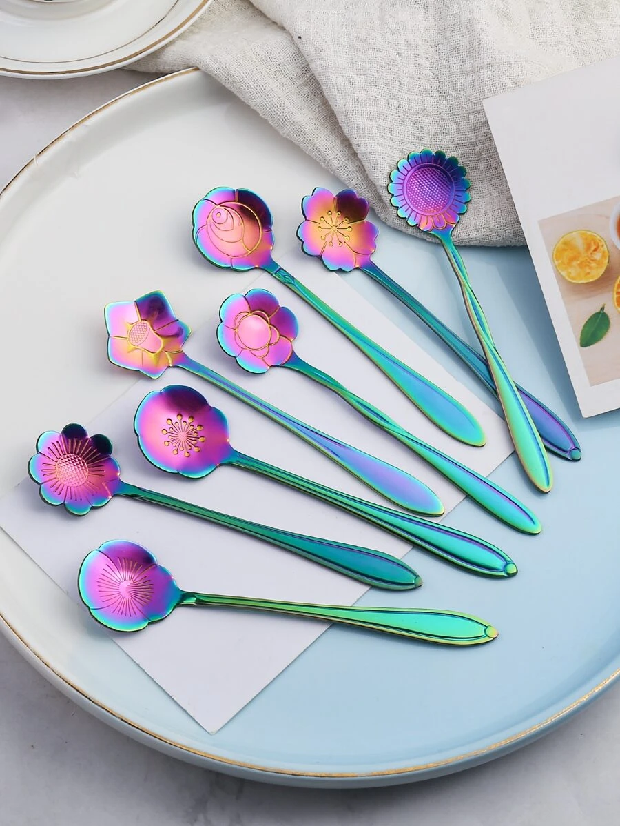 ช้อนลายดอกไม้ 8 ชิ้น  hh-57