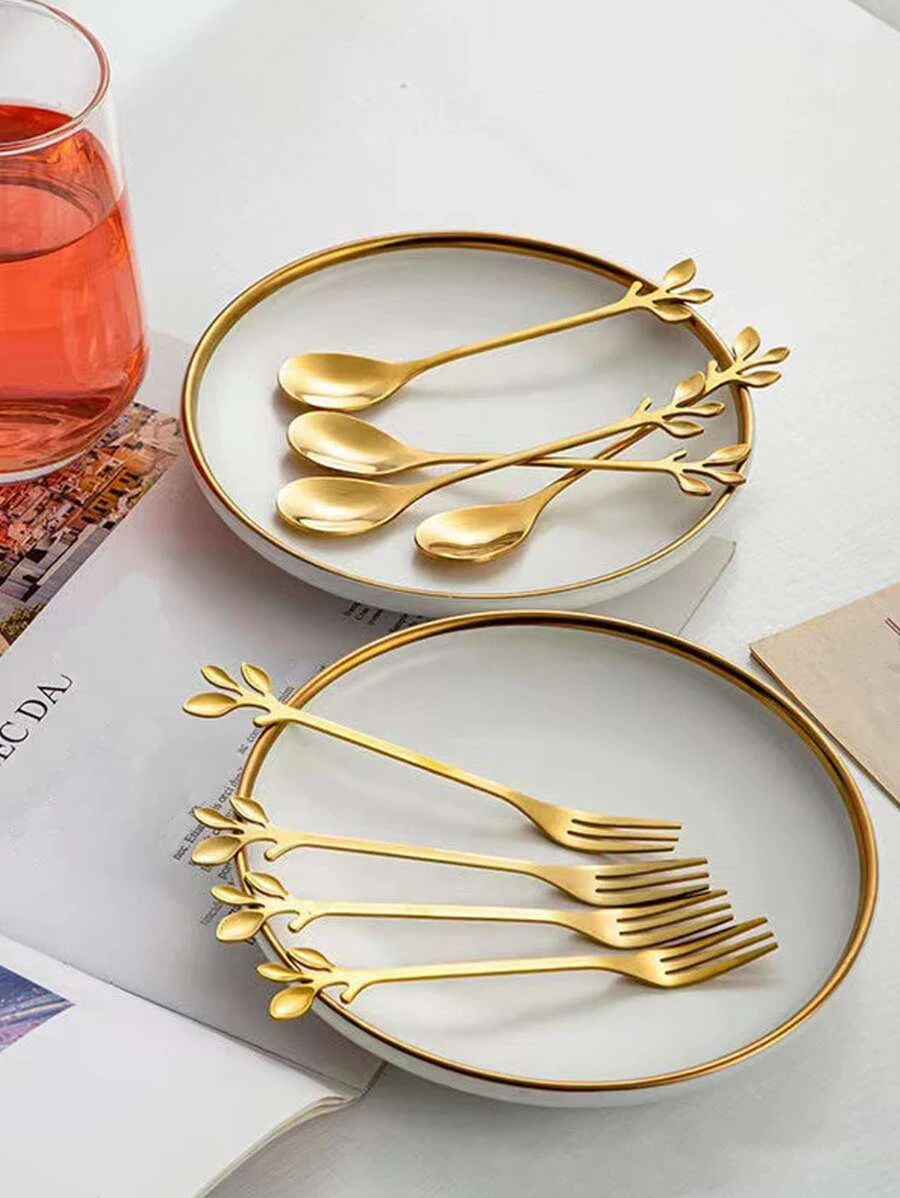 ช้อน 1 ชิ้น ลายใบไม้ และ ส้อม 1 ชิ้น hh-45