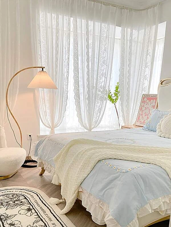 ผ้าม่านโปร่งบานเดี่ยว ลูกไม้ เย็บปักถักร้อย  056