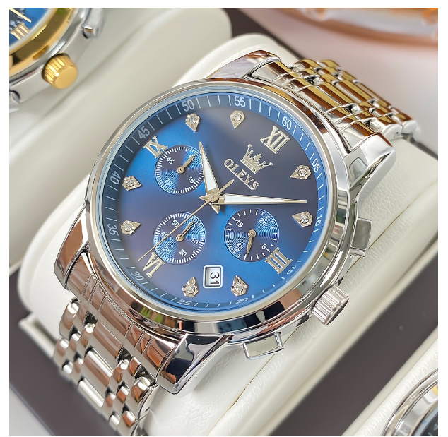 EW81-OLEVS นาฬิกาข้อมือผู้ชาย สายสเตนเลส หน้าปัดขนาดใหญ่ 41 มม. กันน้ำ 100%