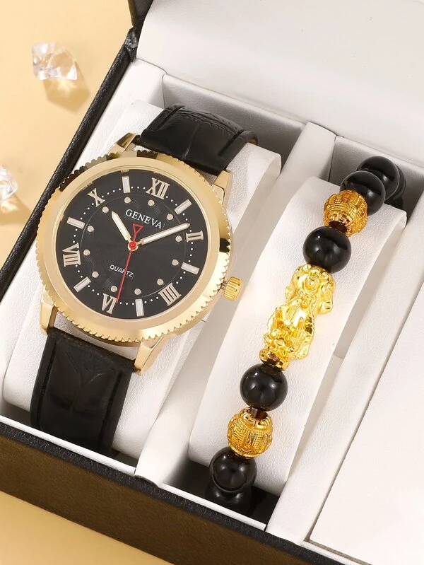 นาฬิกาข้อมือ ผู้ชาย หน้าปัดกลม 1 ชิ้น และ สร้อยคอ 1 ชิ้น  น-0144