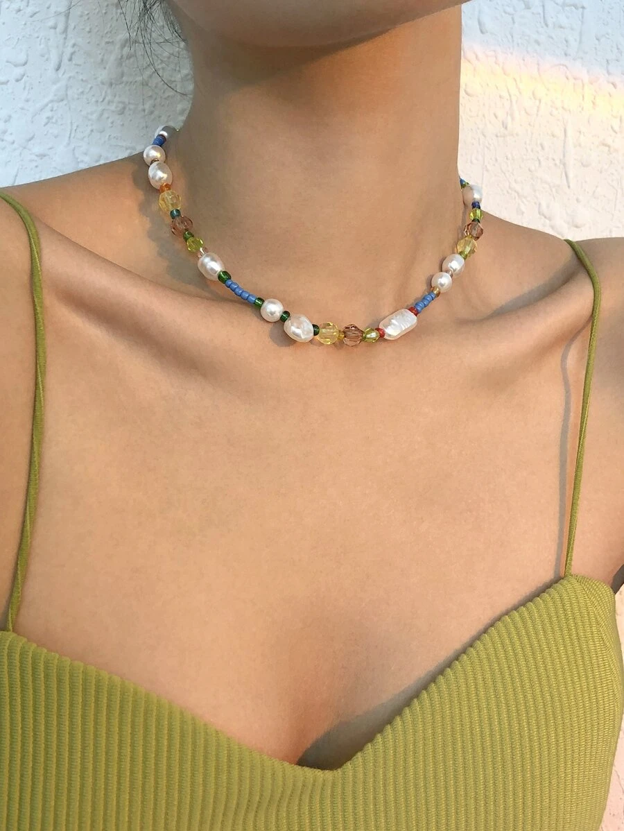 สร้อยคอลูกปัดประดับมุกเทียม  kk-39