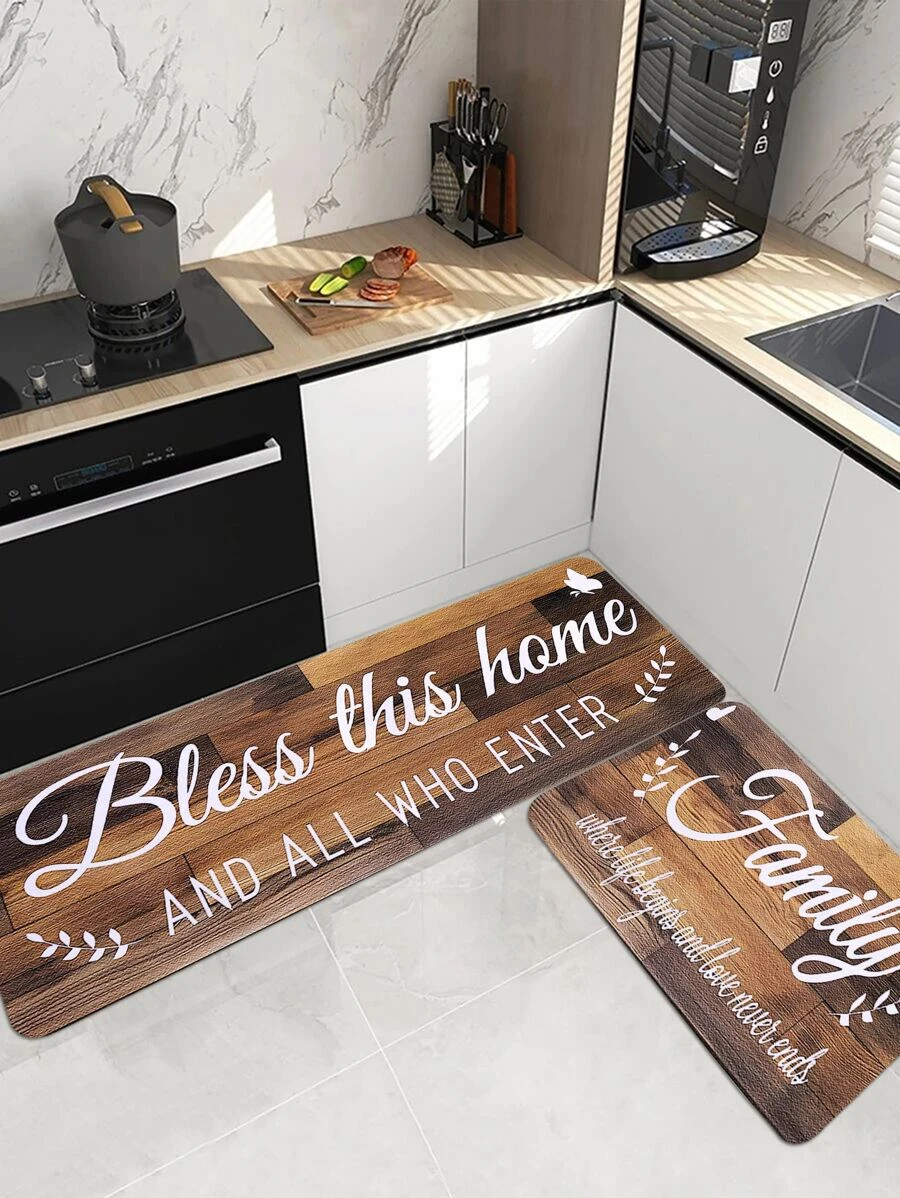 พรมห้องครัว ไม้ & พิมพ์ สโลแกน 1 ชิ้น jj-36