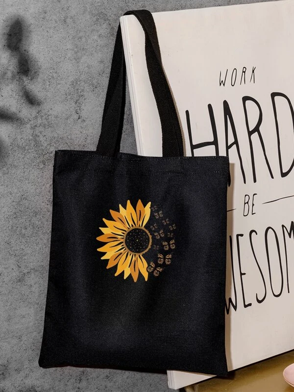 กระเป๋าช้อปปิ้ง ลาย ดอกทานตะวัน & ผีเสื้อ b-15