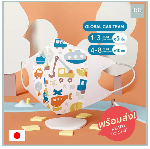 GO80-Greennose แมสเด็ก 3D แพ็ค 5 ชิ้น หน้ากากอนามัยเด็กเล็ก 1-3 & 4-8 ขวบ ได้คุณภาพและมาตรฐานจากประเทศญี่ปุ่น Japanese Brand Greennose baby and children mask. 3D & 3 ply layer mask