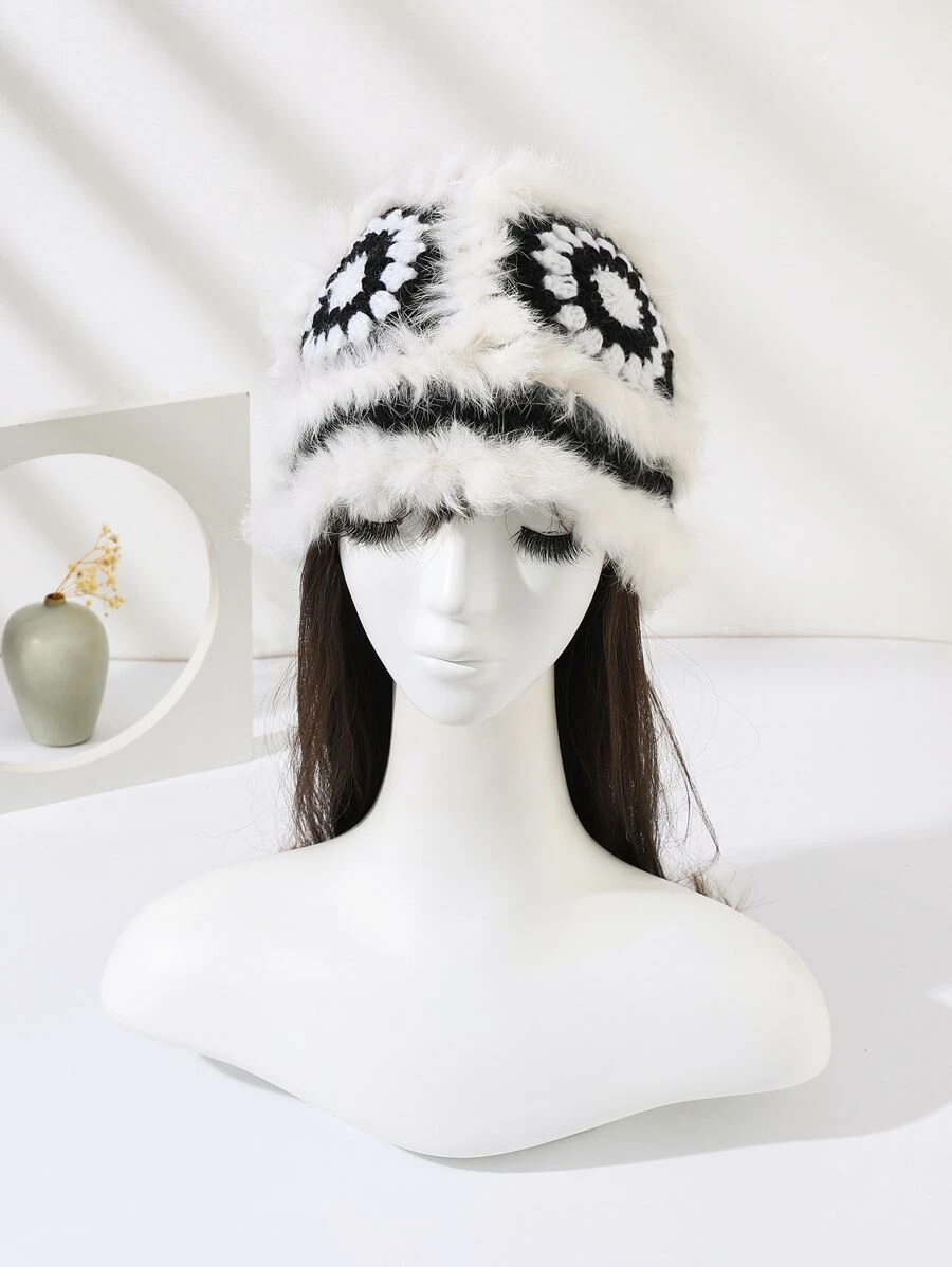 หมวกบีนนี่ ลาย ดอกไม้ ปุย  i-89