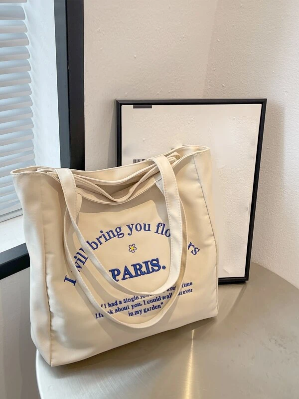 กระเป๋าช้อปปิ้ง ดอกไม้ & ปัก สโลแกน n-90