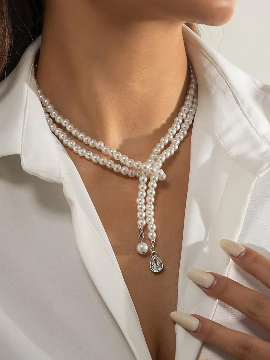 สร้อยคอ ลูกปัด มุกเทียม kk-155