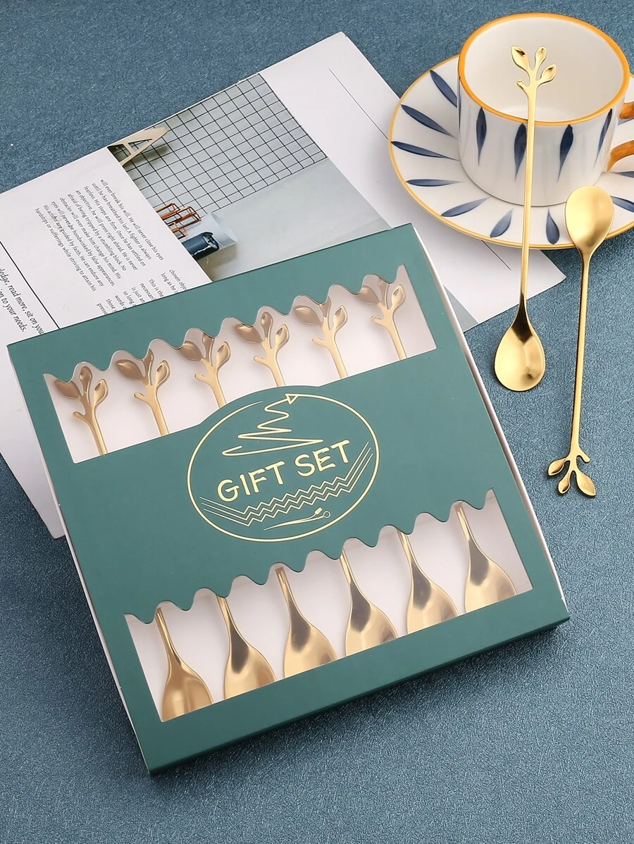 ช้อนประดับกิ่งไม้ 6 ชิ้นและกล่อง 1 ชิ้น hh-80