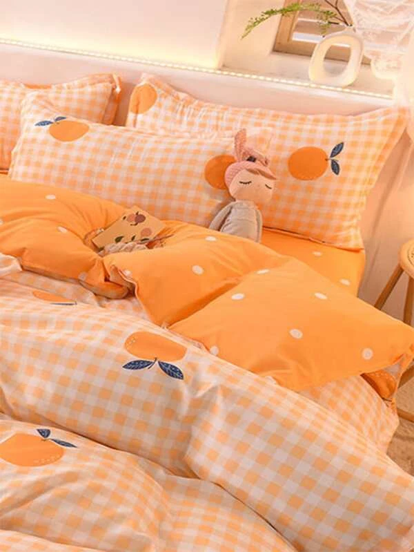 ชุดปลอกผ้านวม ไม่มีฟิลเลอร์ ส้ม ลวดลาย t-52