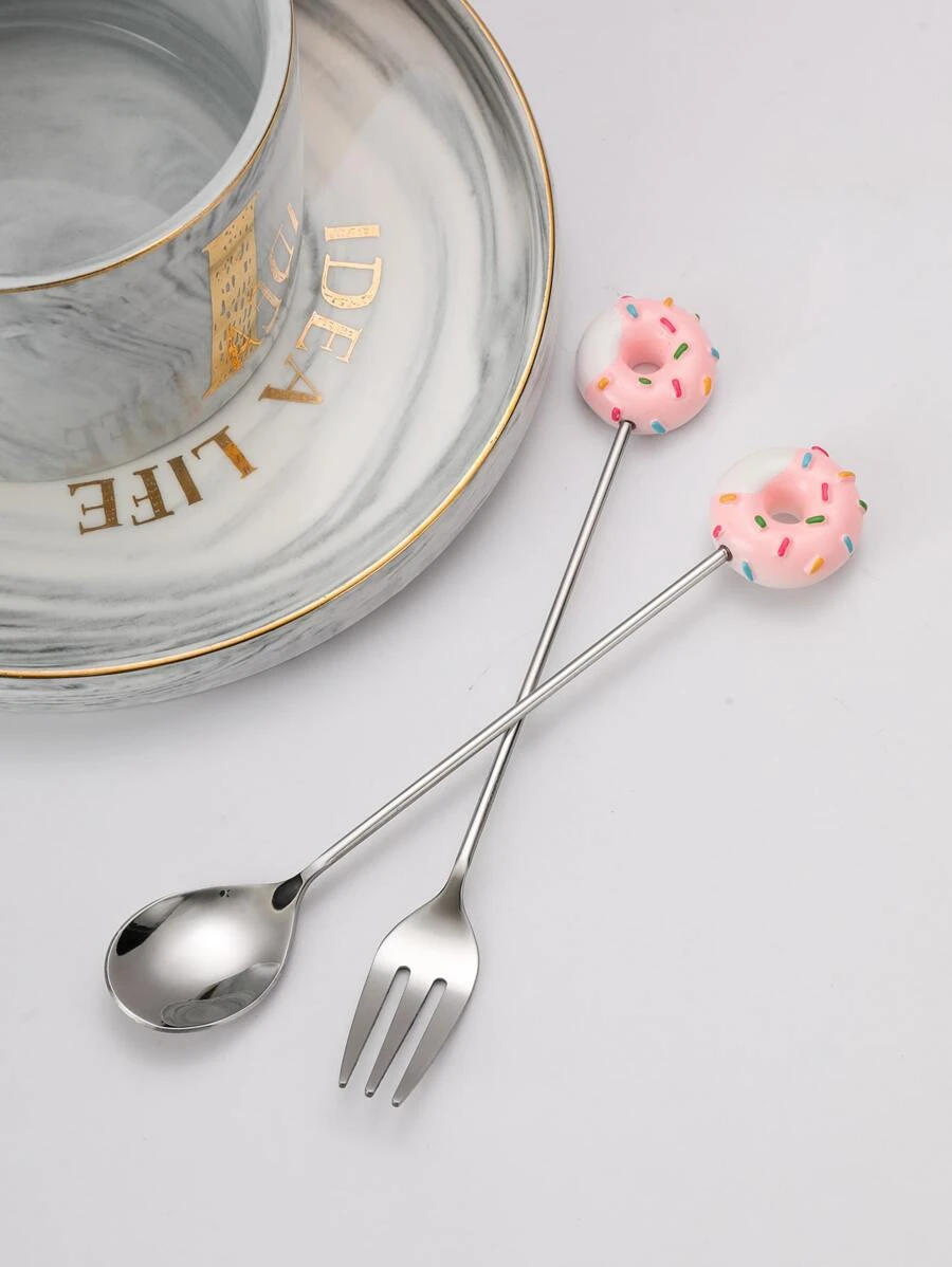 ชุดช้อนส้อม โดนัท ตกแต่ง 2 ชิ้น  hh-62
