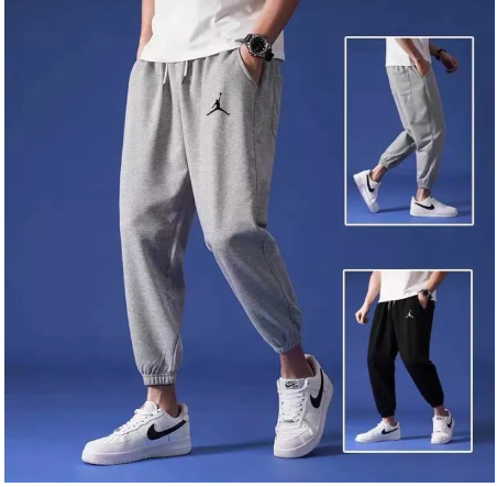 BIG09-กางเกงวอร์มขายาวผู้ชายกางเกงลำลองทรงหลวมแบบหนาแบรนด์อินเทรนด์บาสเก็ตบอลสีเทาดำกางเกงสไตล์เกาหลี