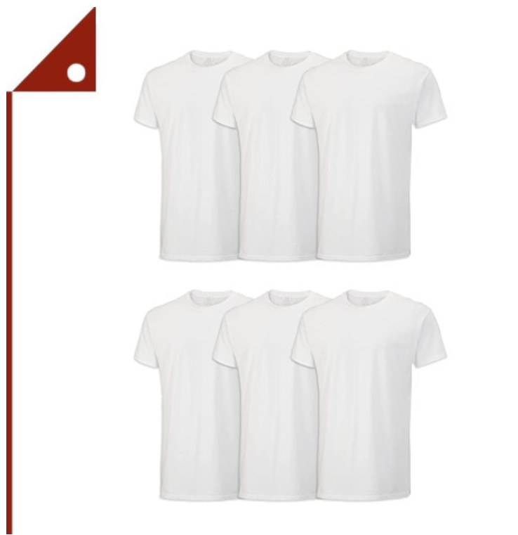PE27-Fruit of the Loom : FOLMTSW-S* เสื้อยืดคอกลม Men's Stay Tucked Crew T-Shirt White 6-pk, Small