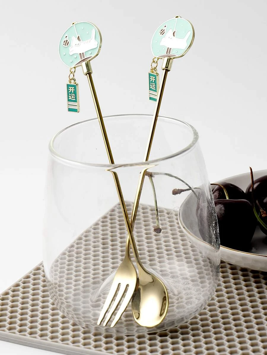 1 ชิ้น การ์ตูน แมว รายละเอียด ช้อน & 1 ชิ้น ส้อม hh-36