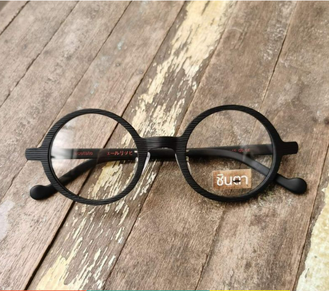 (ว#013) แว่นวินเทจ กรอบแว่นตา​ ทรงกลม​ แว่นชินตา กลมเลย (Black) ทรงกลม ขนาดกลาง กรอบดำ เนื้อพลาสติก ผิวไม้ คุณภาพดี​ เลนส์ใส