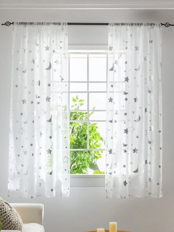 ผ้าม่านเดี่ยวพิมพ์ลายดวงจันทร์และดาว  ผ117