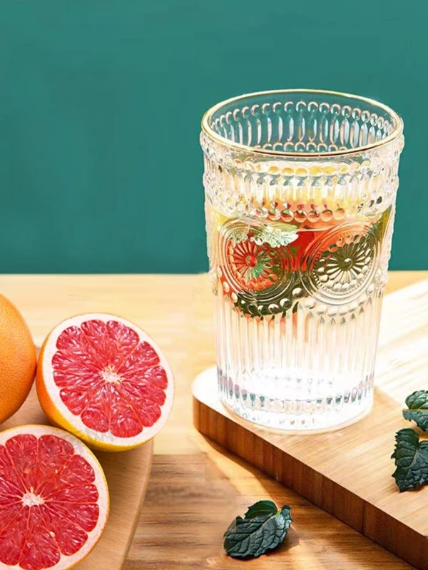 ถ้วย 1 ชิ้น สีใส ลายดอกไม้ มีเท็กซ์เจอร์  oo-33