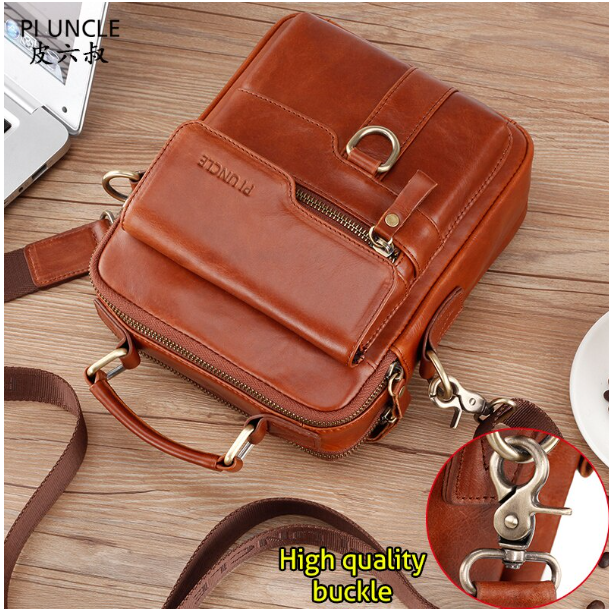 HU59-ใหม่ผู้ชายของแท้หนัง Messenger ไหล่กระเป๋า Vintage ชายขนาดเล็ก Crossbody กระเป๋าแฟชั่น