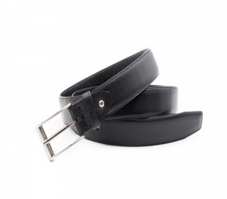 MAN95-เข็มขัดหนังวัวแท้ Nappa สีดำ พร้อมหัวเข็มขัดนิกเกิ้ล